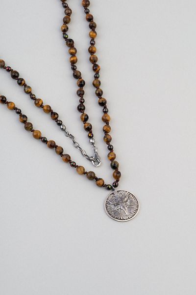 So CHIC... 80 cm Silver Men's Necklace with Hematite and Tiger Eye Stone