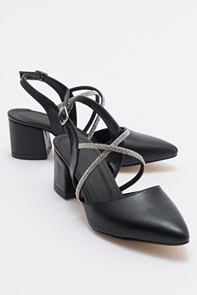 Ccway Pantofi cu toc de piatră încrucișată de damă PIELE NEGRA