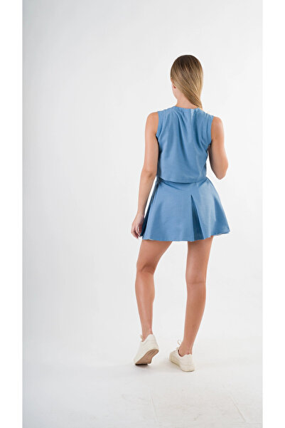 hazelin Indigo Blue Lace Pattern - Crew Neck Sleeveless Dress Hzl24S-Yy10021