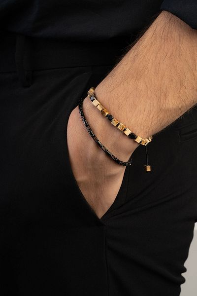 So CHIC GENT Jasper Stoned Adjustable Steel Men's Bracelet