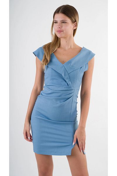 hazelin Women's Blue V-Neck Slit Detailed Sleeveless Dress Hzl24S-Yy272