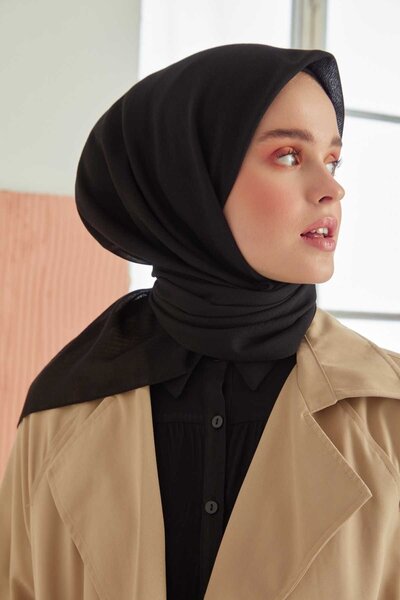 MİRAY Βαμβακερό κασκόλ Miray Plain - Μαύρο