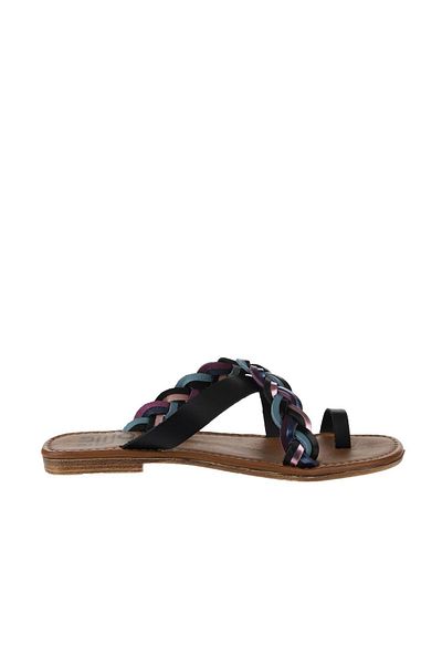 Bueno Shoes Γυναικείες μαύρες πολυδερμάτινες σαγιονάρες - 01wu3419