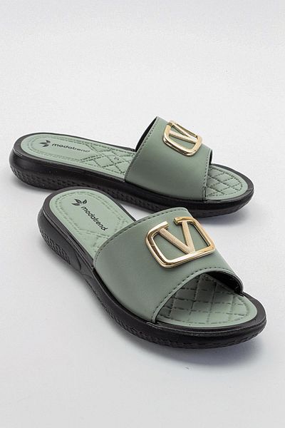 Ccway ΠΡΑΣΙΝΕΣ Flat Slippers Γυναικείες Παντόφλες V-BUCKLE
