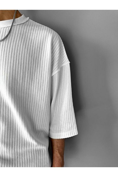 ablukaonline Λευκό ανδρικό μπλουζάκι Oversize - Λεπτομέρεια ραφής