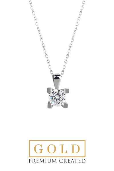 So CHIC... Beyaz Altın Sertifikalı Premium Created Altın Taşlı 42 Cm Tektaş K...