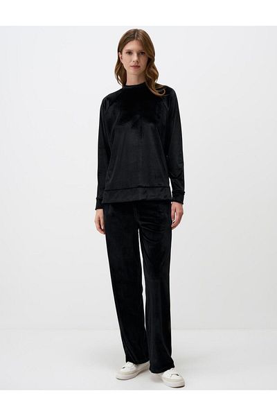 Jimmy Key Black High Waist Relaxed Fit Wide Leg Velvet Trousers