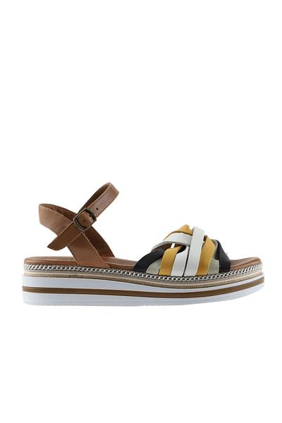 Bueno Shoes Sandale de damă din piele multiplă albastru bleumarin - Tocuri cu pană 01wu0405