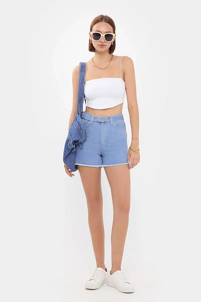 Hiccup Mini pantaloni scurți din denim cu talie înaltă, fără cusături - cu margini