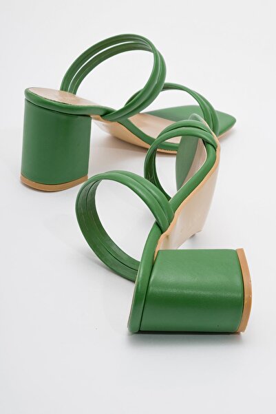 Ccway Γυναικείες Παντόφλες με τακούνι GRASS GREEN SKIN