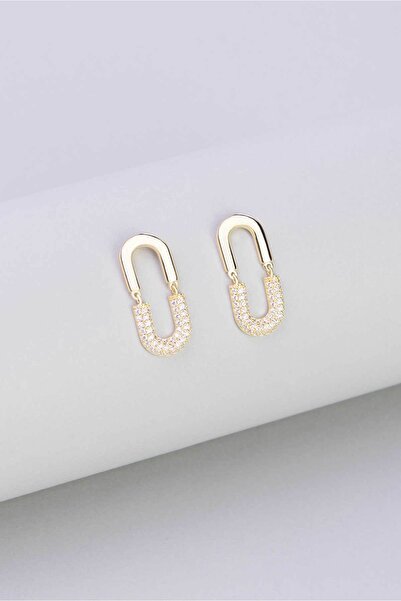 So CHIC... Taş Detaylı Minimal 18 Ayar Sarı Altın Kaplama Gümüş Küpe