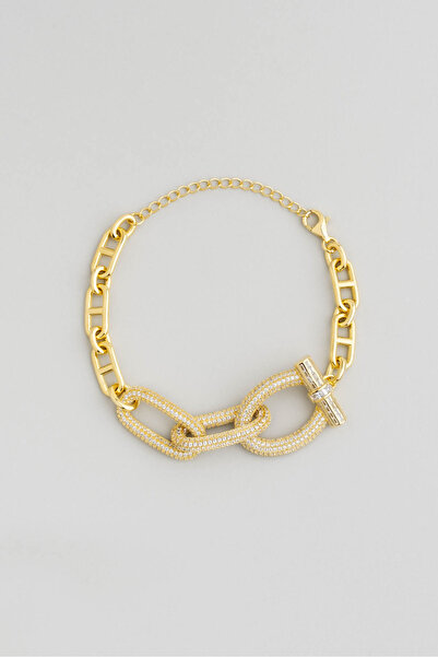 So CHIC... Argento Elegante 18 Ayar Sarı Altın Kaplama 22 Cm Gümüş Tasarım Bileklik