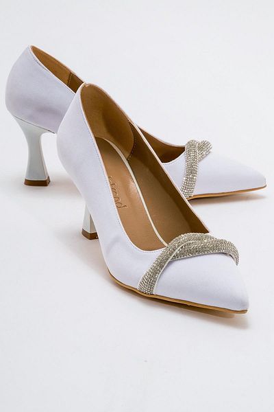 Ccway Women's Pointed Toe Jewelled Stiletto WHITE ZRA