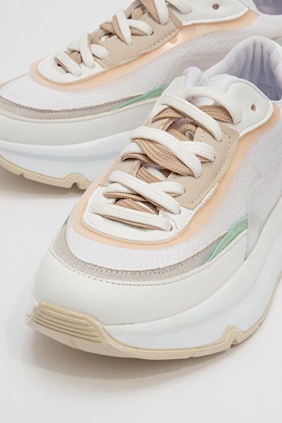 Ccway Bağcıklı Kadın Spor Ayakkabı BEYAZ KREM