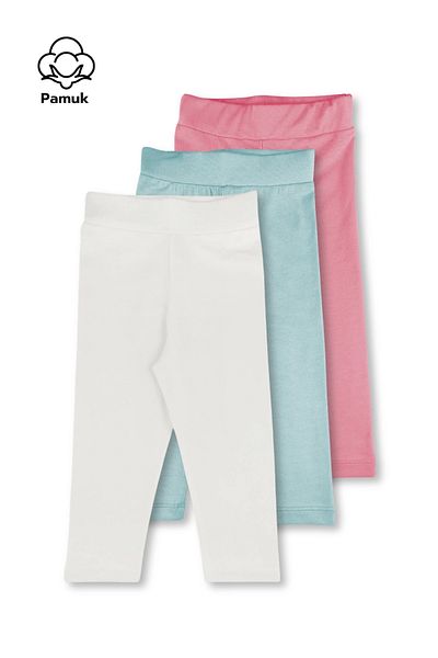 TWOO KİDS Pink Mint Ecru Girl's Summer Lycra Long Leggings - Comfortable Set