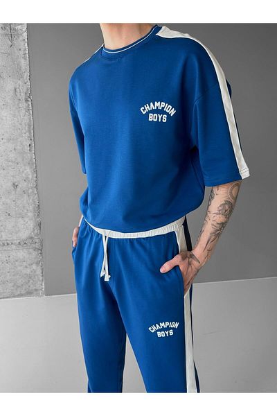 ablukaonline Ανδρικό μπλουζάκι με στάμπα Oversize 'Champion Boys' μπλε