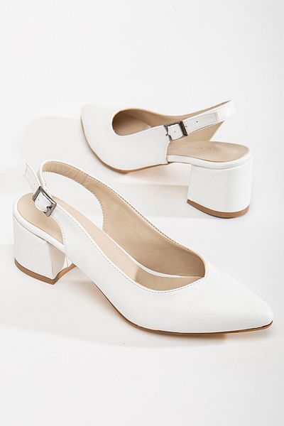 Ccway Open Back Women's Heeled Shoes White Skin