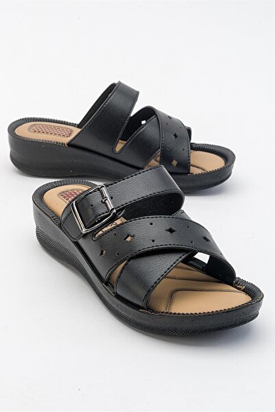 Ccway Жіночі плоскі капці з перехресними ремінцями та пряжками, чорні