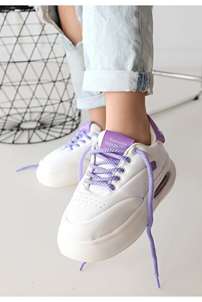 Erbilden Chris White Skin Lilac Detailed Lace up Sneakers