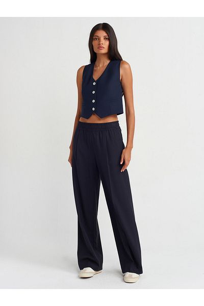 Dilvin Navy Blue 71555 Striped Loose Trousers