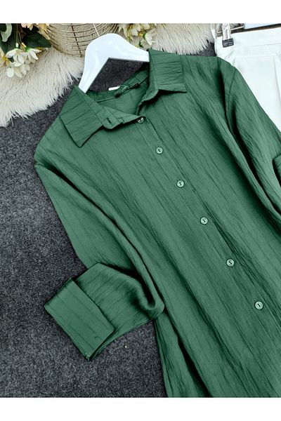 Modamorfo Green Striped Long Button Shirt