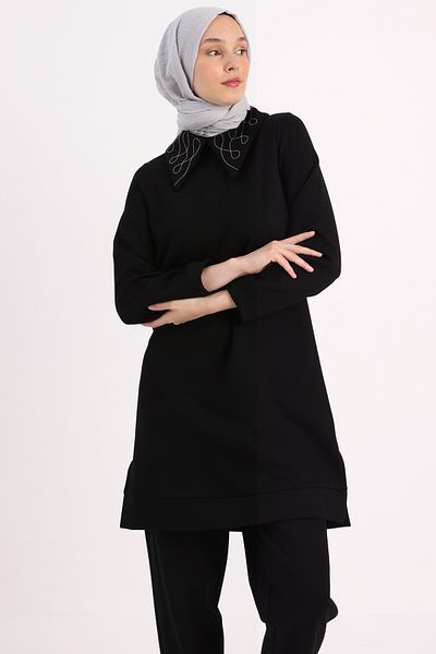 ALLDAY Black Collar Chain Embroidered Tunic
