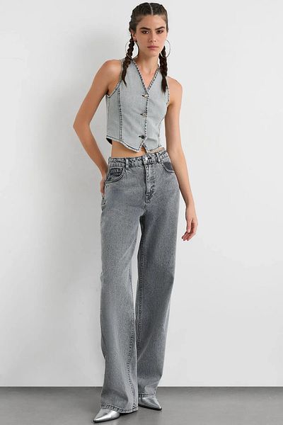 Hiccup Vestă decupată din denim cu decolteu în V