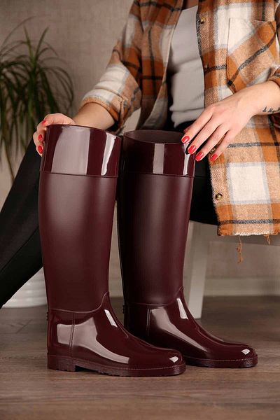 Ccway Women's Long Rain Boots Claret Red