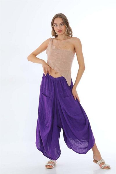 Bohem Stil Pantaloni largi din in italian cu buzunare (INTRE MASURI 36-48)