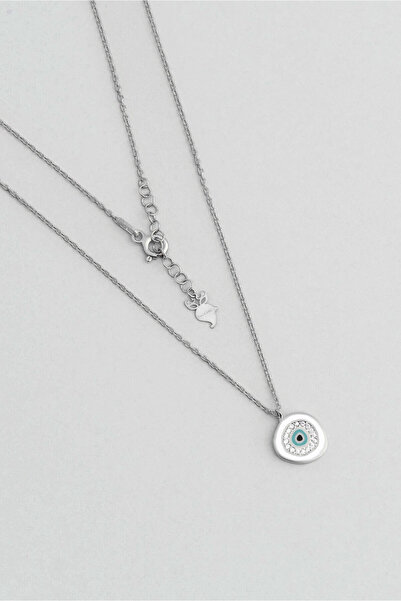 So CHIC... Horus Gözü 18 Ayar Beyaz Altın Kaplama 45 Cm Gümüş Nazar Kolye