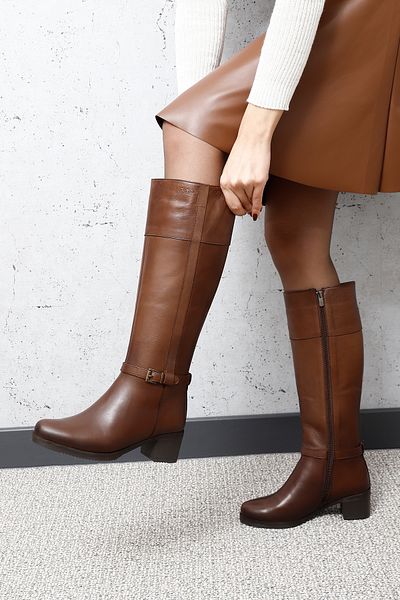 GÖNDERİ(R) Women/Girls Brown Antique Zippered Thick Heeled Genuine Leather Boots