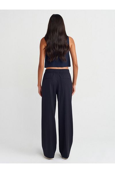 Dilvin Navy Blue 71555 Striped Loose Trousers