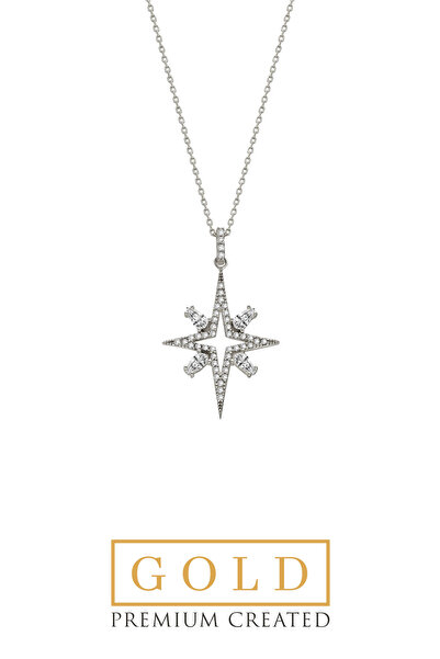 So CHIC... Beyaz Altın Sertifikalı Premium Created Taşlı Kutup Yıldızı Kolye