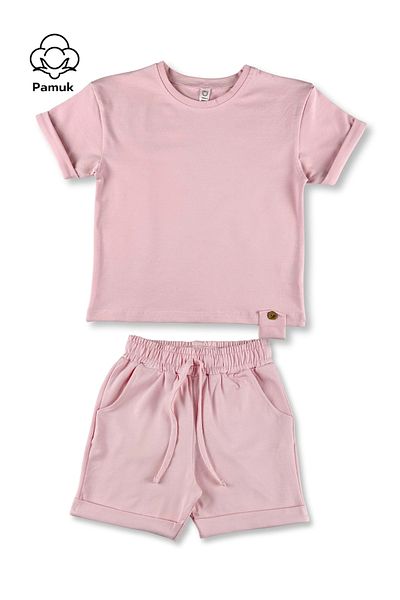 difa kids Set of Two Wooden Button Design Summer Powder Lilac Girl's Bottom and Top Set