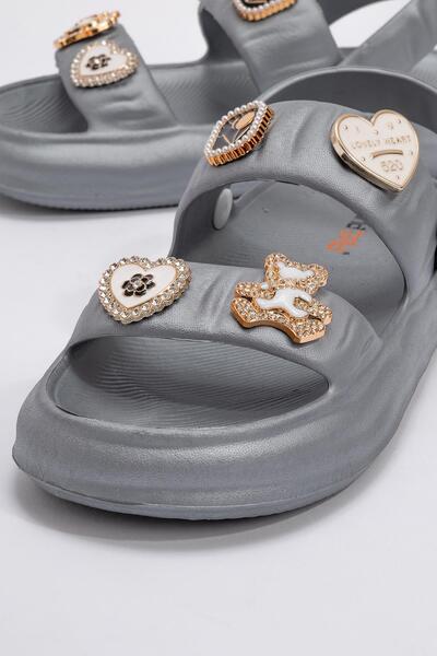 Ccway GRAY Women's Slippers Sandals - With Straps and Accessories