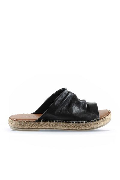 Bueno Shoes Дамски черни кожени чехли Espadrille - 01wl4617