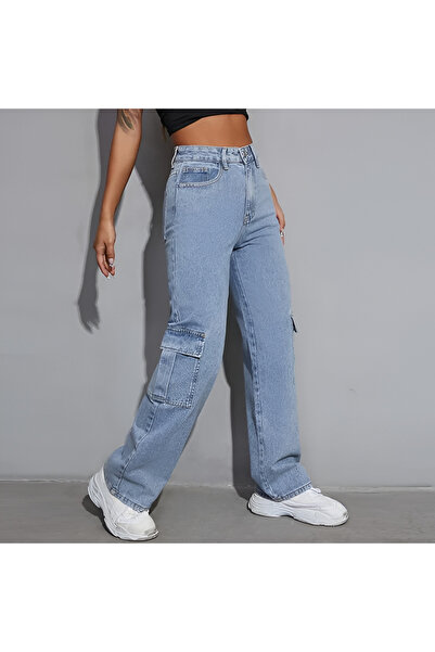 SHEVEGA Ice Blue Cargo Pocket Boyfriend Flare Jean Φαρδύ τζιν παντελόνι