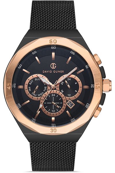 DAVID GUNER Rose Black Coated Black Dial Men's Watch Dg-8286Gc-R2