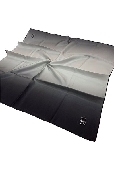 Levidor Twill İpek Eşarp - Degrade - Siyah Beyaz Gri