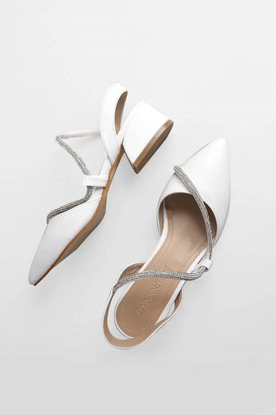 Ccway White Stoned Daily Women's Heeled Shoes