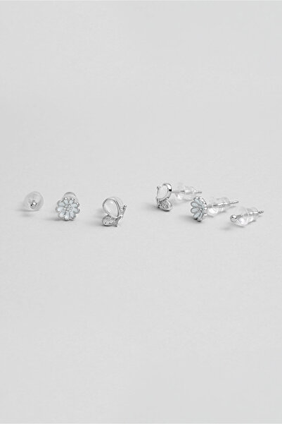 So CHIC... Papatya Büyüsü 18 Ayar Beyaz Altın Kaplama Gümüş Çoklu Küpe