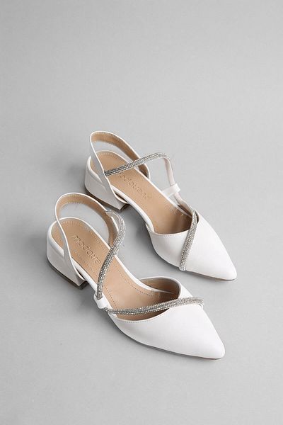 Ccway White Stoned Daily Women's Heeled Shoes
