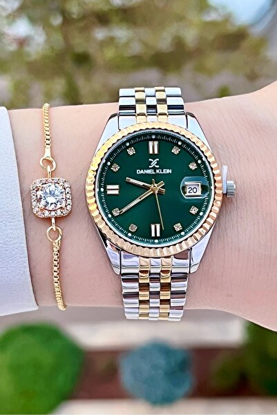 Daniel Klein Kadranı Yeşil Kordonu Sarı Silver Renk 24 Ay Garantili Kadın Kol...