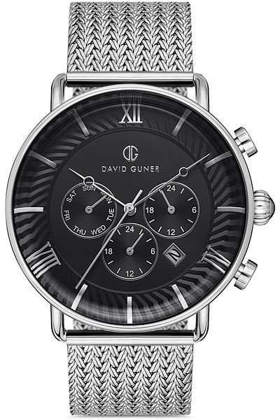 DAVID GUNER Men's Watch with Silver Coated Black Dial Dg-8297Gc-A2