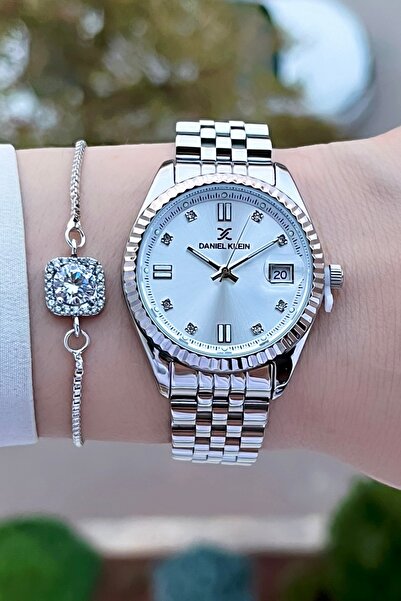 Daniel Klein Gümüş Renk 24 Ay Garantili Kadın Kol Saati + Bileklik