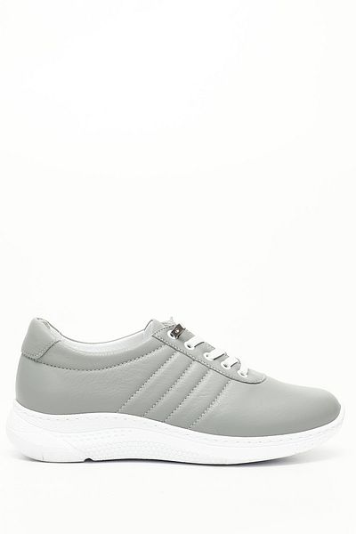 GÖNDERİ(R) Women's Gray Lace-Up Padded Sole Genuine Leather Sneakers