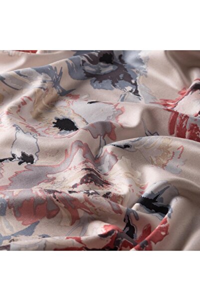 ipekevi Desenli Ipek Şal - Katmerli Şakayık Desen - Gümüş