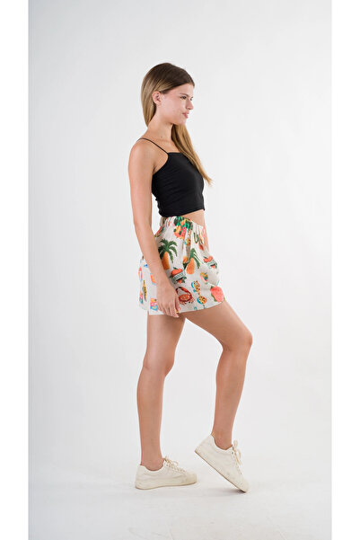 hazelin Women's Shorts with Pockets - Multi-Colored, Elastic Waist and Button Detail Hzl24S-Yy277