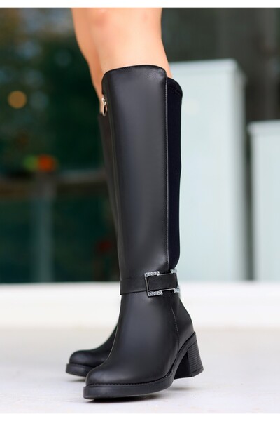 BESKAR Emrat Black Leather Heeled Boots