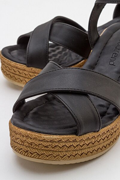 Ccway Women's Cross-Strapped Wedge Heeled Sandals Black Skin